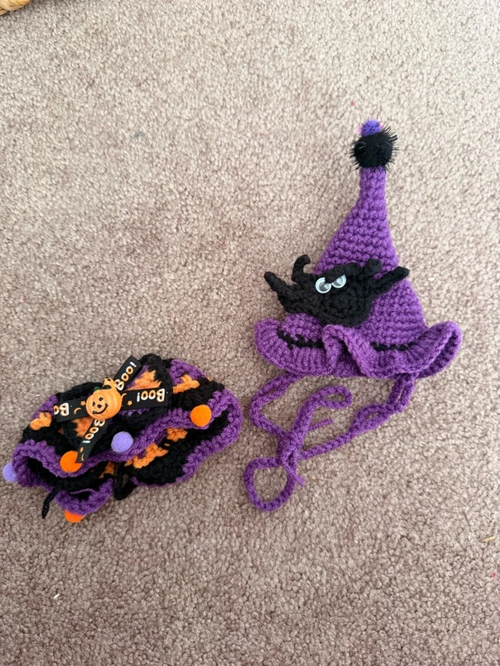 Purple Crochet Halloween Witch Hat & collar for Small Pets